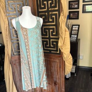 Turquoise and Brown Sleeveless Dress with strappy detail